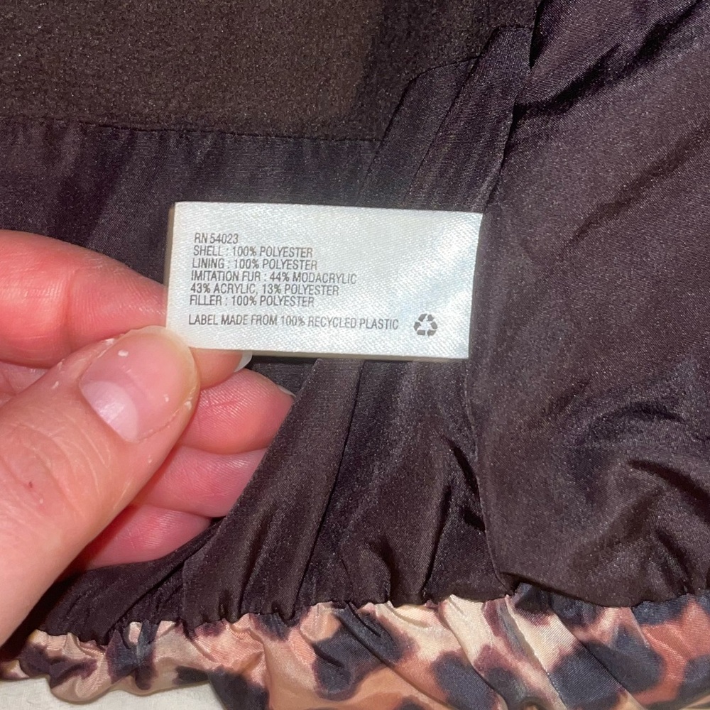 Baby Gap Leopard Print Kids Jacket with Faux Fur Hood Size 3 Years - Picture 4 of 5